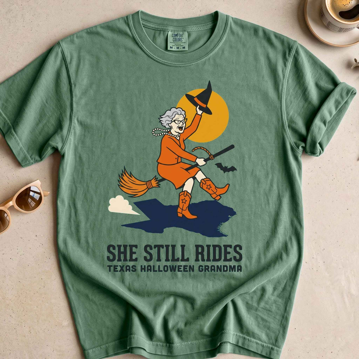 Texas Halloween Grandma Broomstick Rodeo Tee
