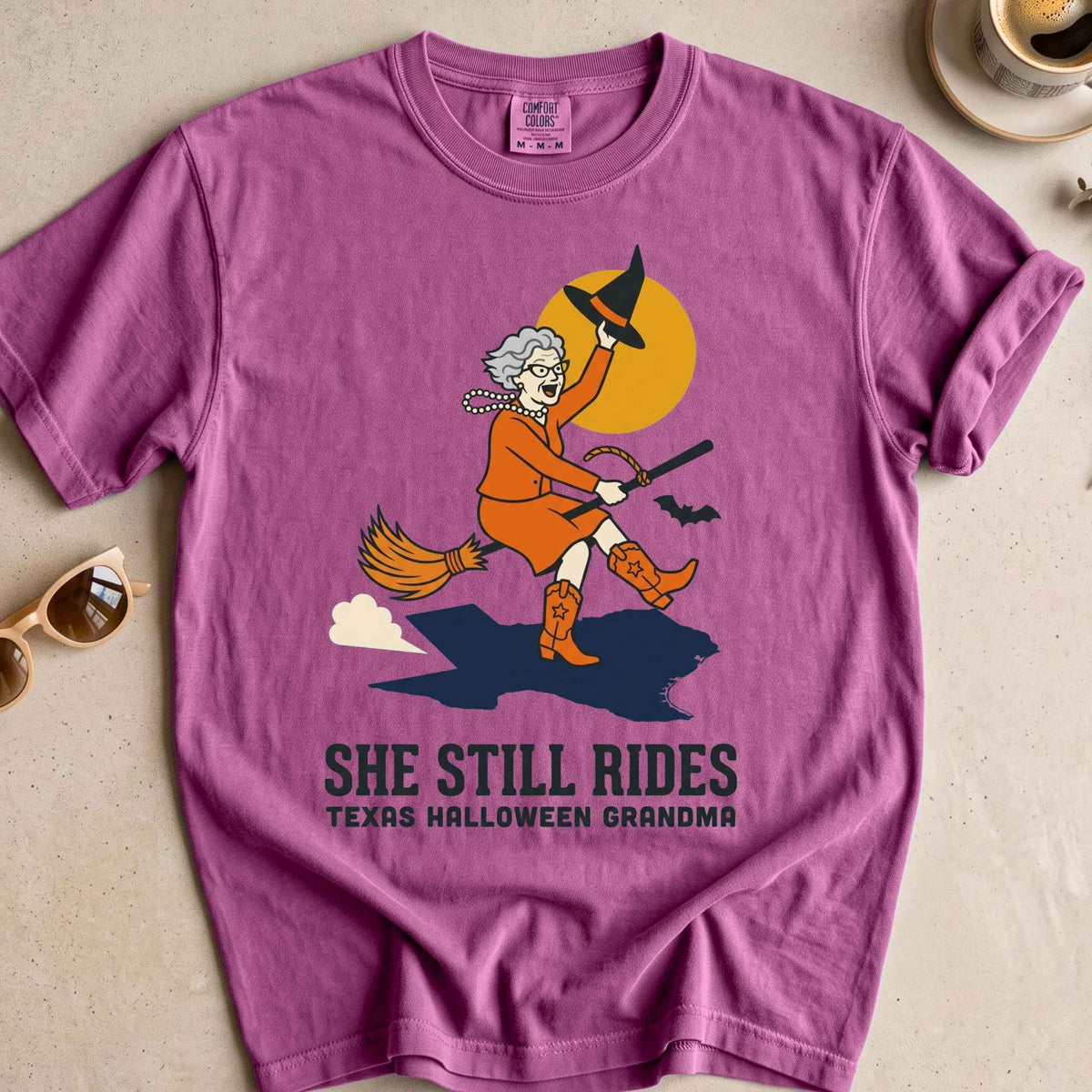 Texas Halloween Grandma Broomstick Rodeo Tee