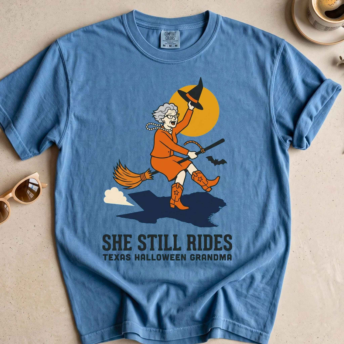 Texas Halloween Grandma Broomstick Rodeo Tee
