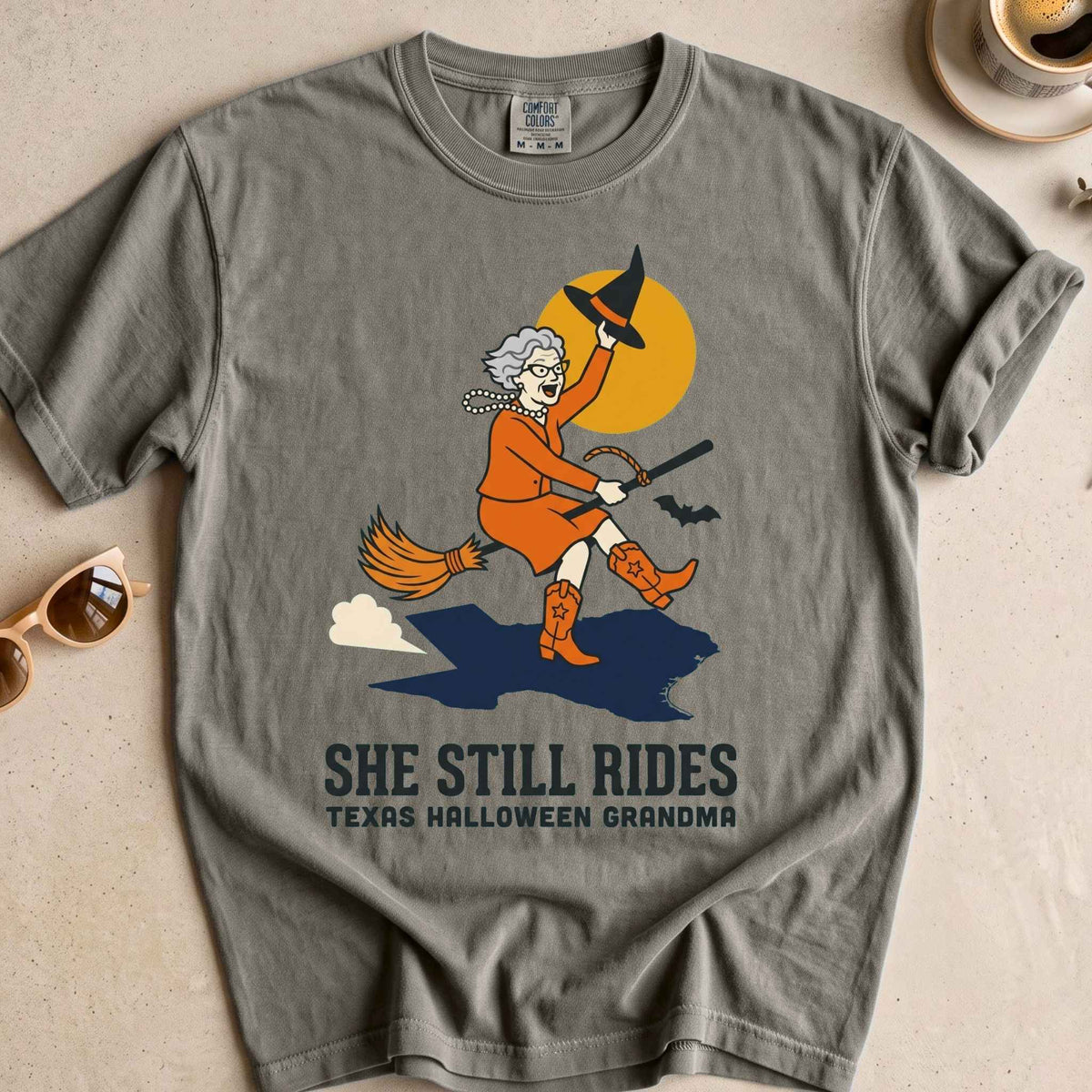 Texas Halloween Grandma Broomstick Rodeo Tee