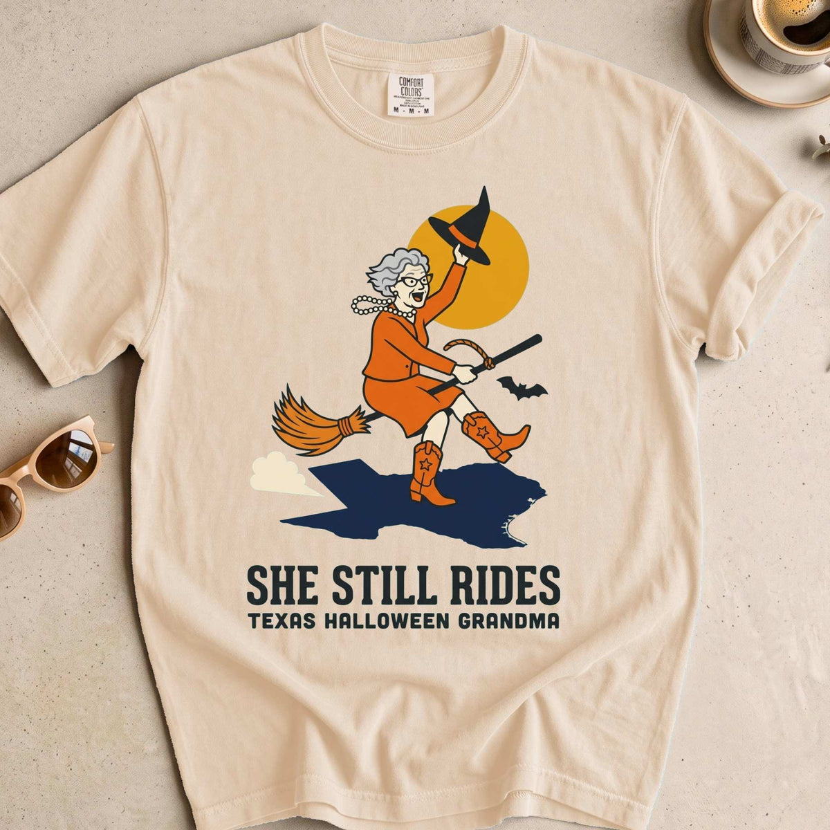 Texas Halloween Grandma Broomstick Rodeo Tee