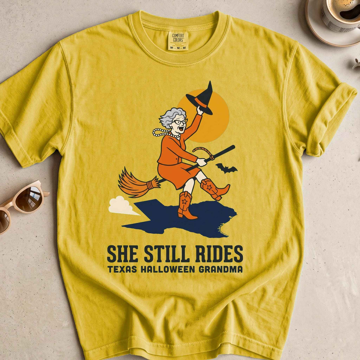 Texas Halloween Grandma Broomstick Rodeo Tee